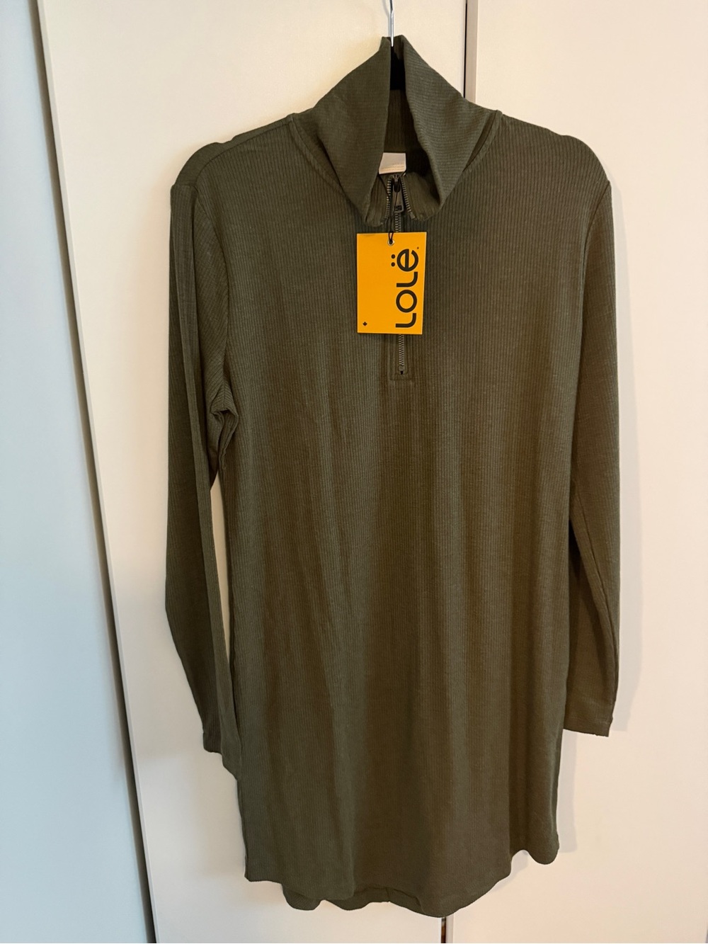 Lole Olive Ribbed Half-Zip Tunic Dress